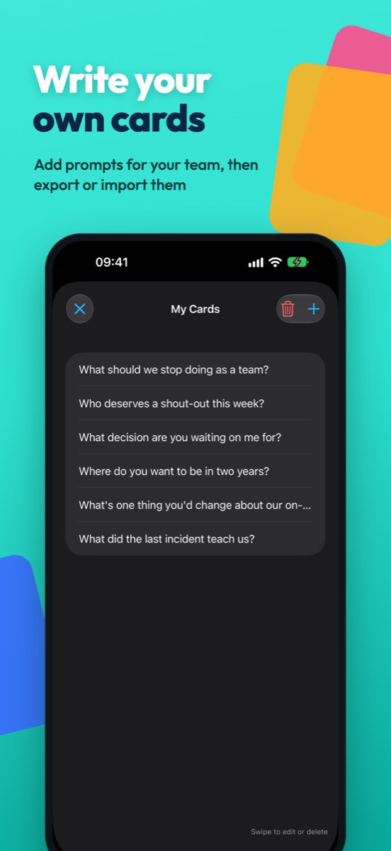 EngMan screenshot: Your own cards. Write prompts for your team